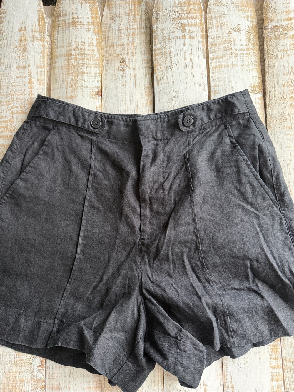 Madewell Black High-Waist Linen-Blend Shorts Size 8